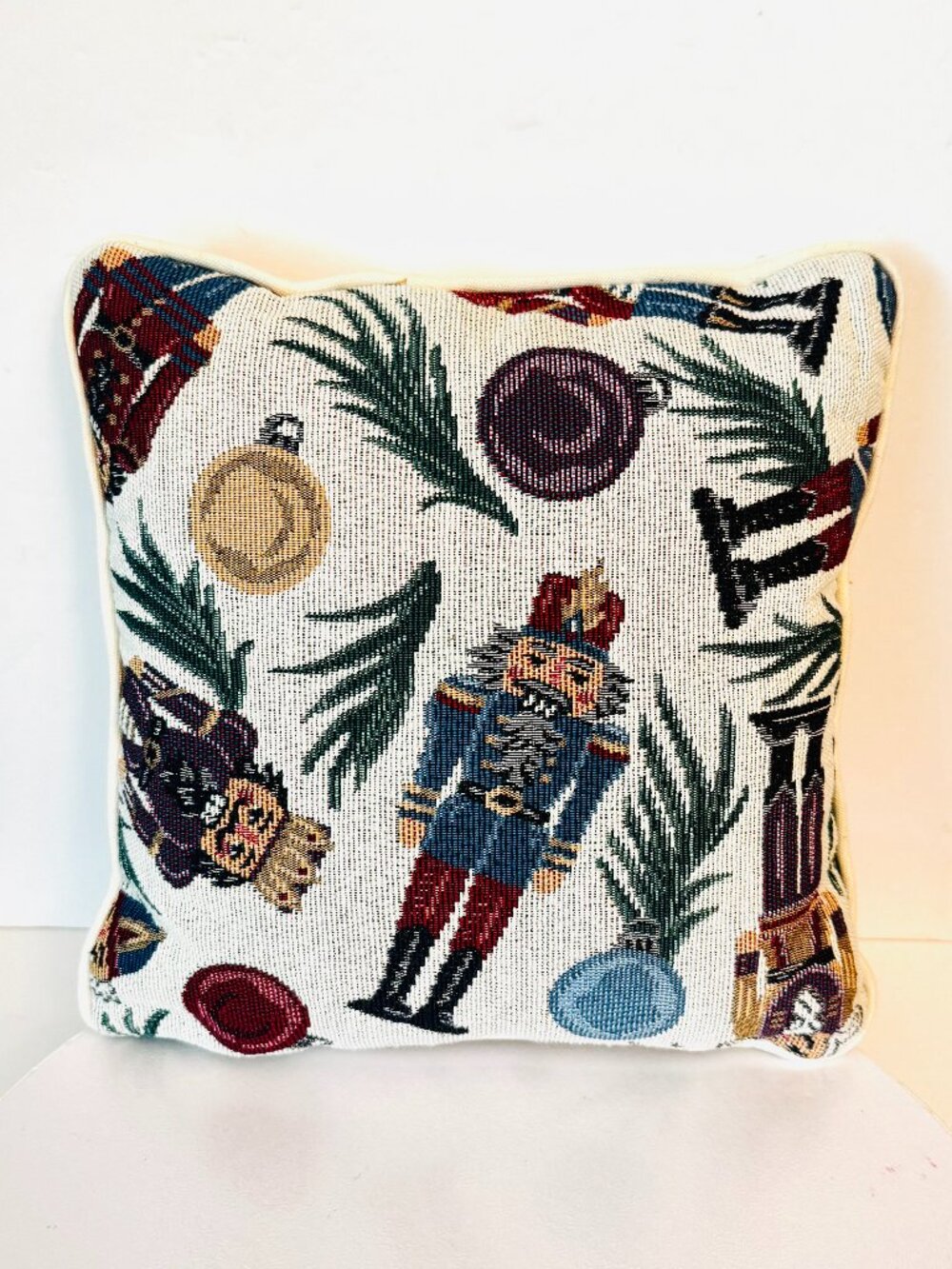 Nutcracker Tapestry Accent Throw Christmas Pillow 11x11" Square Holiday Decor